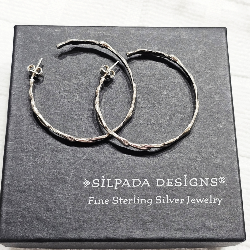 Silpada 925 Silver Wavy Round Hoop Earrings